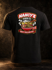 Nancy's Ramen Co. T-Shirt by TopLobsta: black tee back print