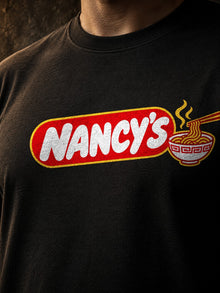 Nancy's Ramen Co. T-Shirt by TopLobsta: black tee print detail