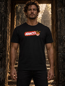 Nancy's Ramen Co. T-Shirt by TopLobsta: black tee worn by model