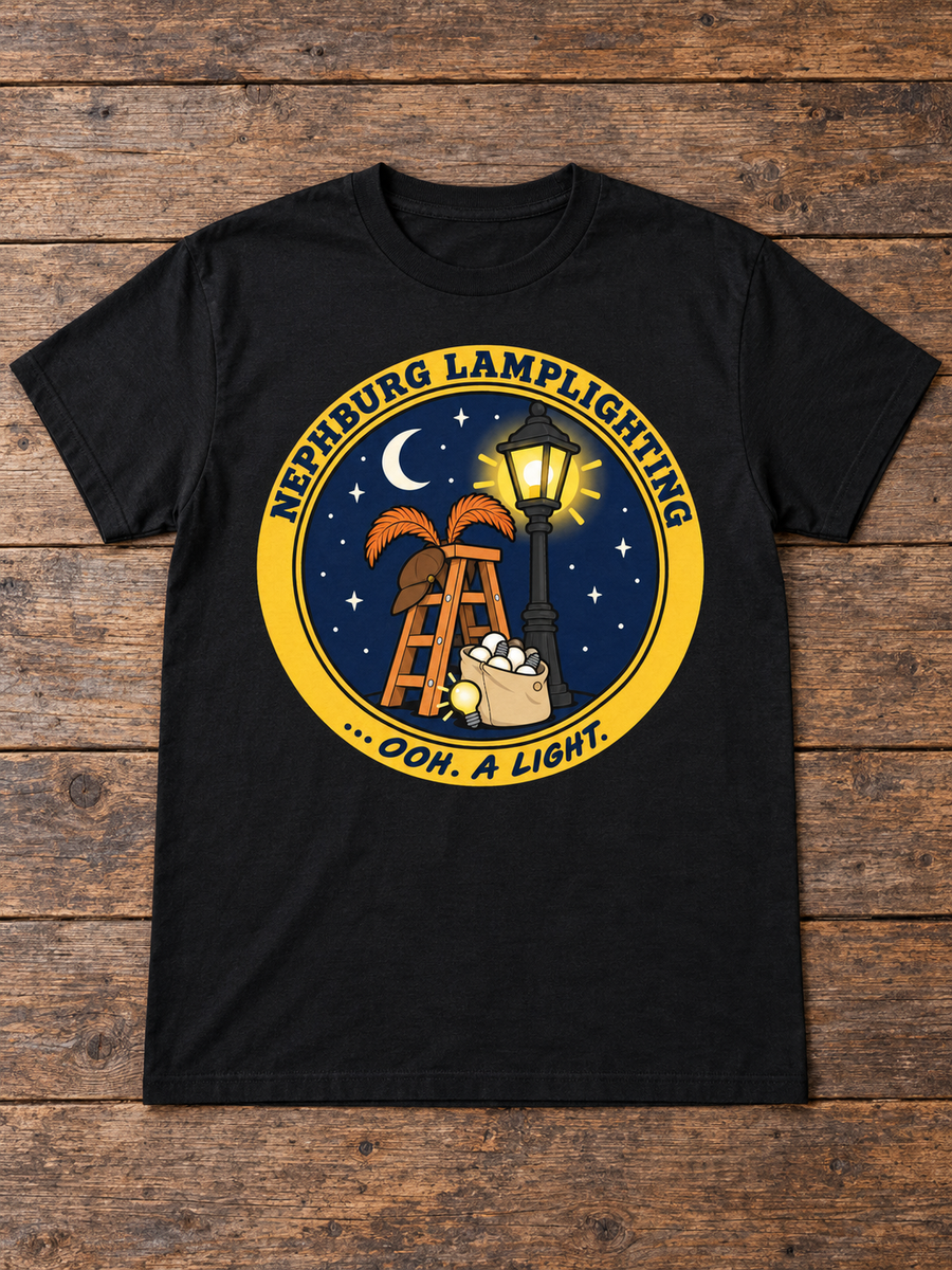 Nephy Co. Nephburg Lamplighting T-Shirt – black flat lay