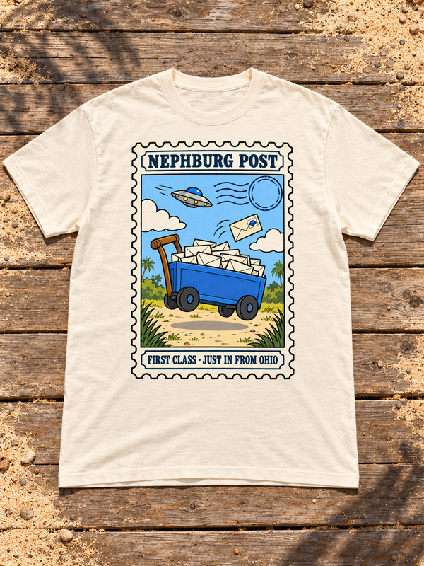 Nephy Co. Nephburg Post T-Shirt – natural flat lay