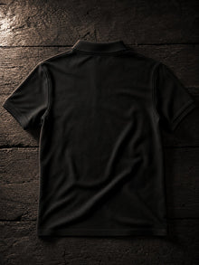 Back view of the black Nephilim Death Squad embroidered polo shirt, plain back with the skull logo on the front left chest only