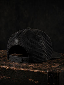Back view of the black Nephilim Death Squad logo hat showing the black mesh panels and adjustable snapback strap