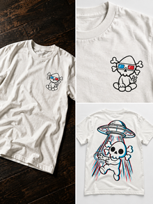 Nephy Abduction 3D UFO Tee by Nephilim Death Squad: white tee, small left-chest front and back print