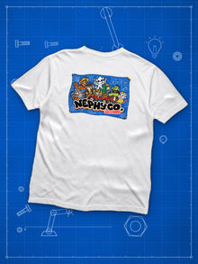 Nephy Co. Blueprint Crew Tee (youth) in white, back view