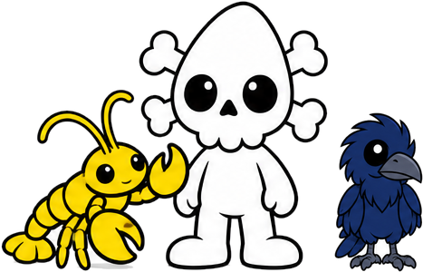 Nephy with his pets Mr. Nasty the yellow lobster and Leeroy the raven