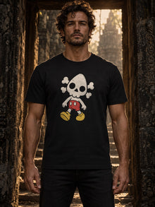 Nephy Toon Skull Tee by Nephilim Death Squad: black Tultex 202 tee, worn by model