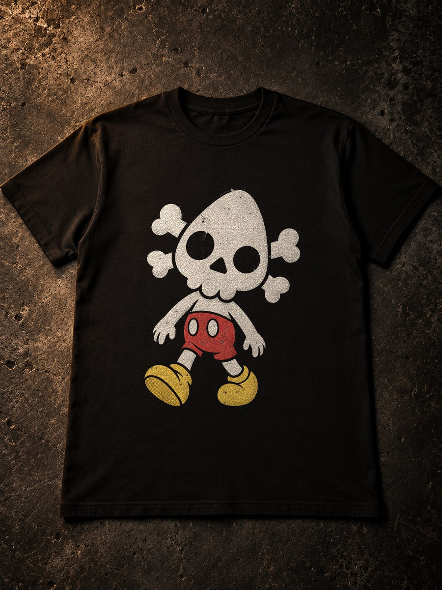 Nephy Toon Skull Tee by Nephilim Death Squad: black Tultex 202 tee, flat lay, front print