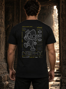 Nephy Wireframe 3D Graphic T-Shirt by Nephilim Death Squad: black Tultex 202 tee, back print worn by model