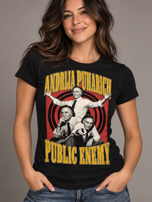 Andrija Puharich Public Enemy T-Shirt – Women's Slim Tee – Black (women's model)