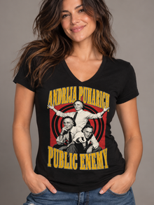 Andrija Puharich Public Enemy T-Shirt – Women's V-Neck Tee – Black (women's model)