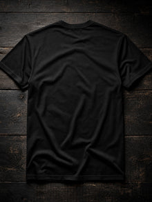 Back view of the black R*tardio Return to God T-shirt by Nephilim Death Squad, plain back with the crest printed on the front only