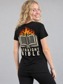 Straight Bible T-Shirt – Women's V-Neck Tee – Black (women's model)