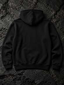Back of black Behold, I Stand at the Door Hoodie by Straight Bible, plain black, front print only