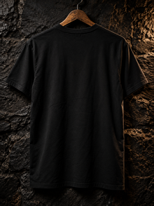Back of black Behold, I Stand at the Door T-Shirt by Straight Bible, plain black, front print only