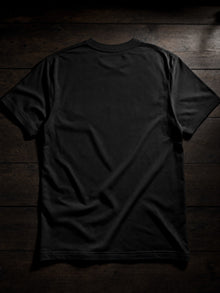 Back view of the black Skull of Goliath T-shirt by Nephilim Death Squad, plain back with the David vs. Goliath print on the front only