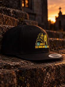 Stand at the Door Embroidered Snapback: black YP Classics 6089M side angle, embroidered crown