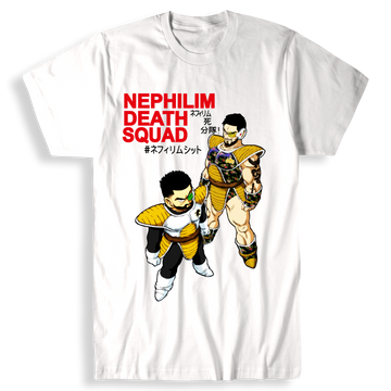 Nephilim Dragonball Squad T-Shirt by Nephilim Death Squad – anime-style armor graphic with red Nephilim Death Squad lettering and Japanese text