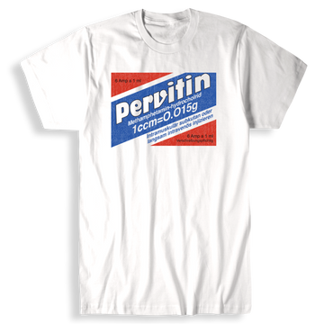 Pervitin T-Shirt by TopLobsta – distressed blue vintage Pervitin pharmaceutical label graphic