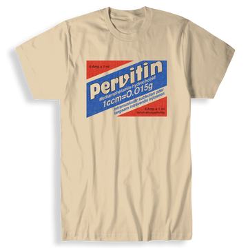 Pervitin T-Shirt by TopLobsta – tan tee, front view