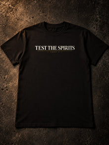 Test the Spirits T-Shirt by Nephilim Death Squad: black tee flat lay