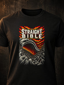 The Earth Opened Its Mouth Tultex 202 black T-shirt by Straight Bible, Numbers 16:32: chest print