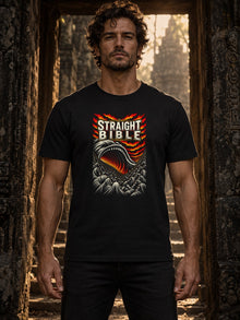 The Earth Opened Its Mouth Tultex 202 black T-shirt by Straight Bible, Numbers 16:32: worn by model