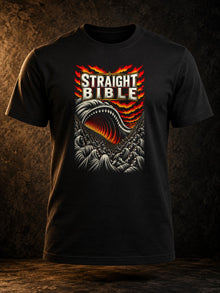 The Earth Opened Its Mouth Tultex 202 black T-shirt by Straight Bible, Numbers 16:32: front view