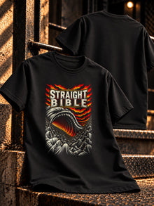 The Earth Opened Its Mouth Tultex 202 black T-shirt by Straight Bible, Numbers 16:32: on stone steps