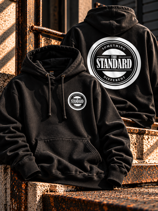 The Standard Logo black hoodie with Something Different chest logo