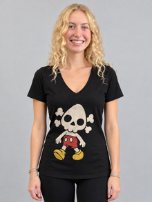 Nephy Toon Skull Tee – Women's V-Neck Tee – Black (women's model)