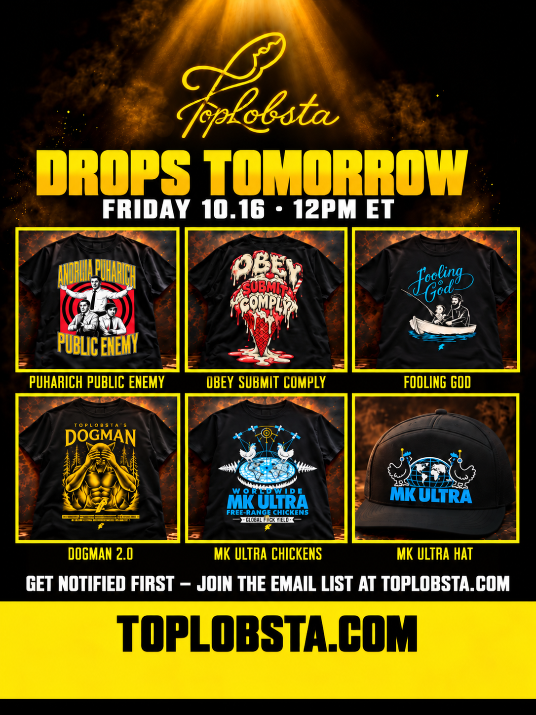 TopLobsta Friday drop: 5 tees and the MK Ultra Chickens hat