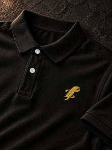 Gold TopLobsta embroidered lobster logo detail on black polo shirt