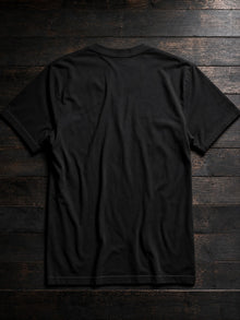 Back view of the black Visit Mt. Hermon T-shirt, plain back with the print on the front only