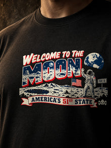Welcome to the Moon - America's 51st State T-Shirt by Nephilim Death Squad: black tee print detail