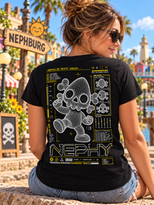 Nephy Wireframe 3D Graphic T-Shirt – Women's Slim Tee – Black – back