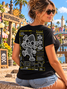 Nephy Wireframe 3D Graphic T-Shirt – Women's V-Neck Tee – Black – back