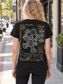 Nephy Wireframe 3D Graphic T-Shirt – Women's Slim Tee – Black – back (women's model)
