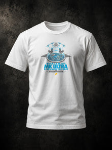 Worldwide MK Ultra Free-Range Chickens T-Shirt by TopLobsta: white tee front view, print centered on chest
