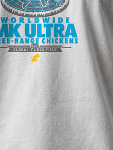 Worldwide MK Ultra Free-Range Chickens T-Shirt by TopLobsta: white tee print close-up
