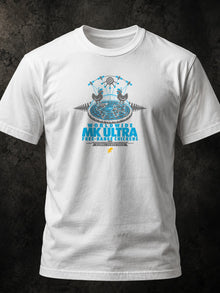 Worldwide MK Ultra Free-Range Chickens T-Shirt by TopLobsta: white tee front three-quarter crop