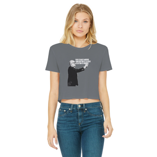 Buy dark-grey Taxation is Robbery Rothbard B&W Classic Women's Cropped Raw Edge T-Shirt