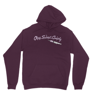 Buy burgundy Obey. Submit. Comply. Vaccine Classic Adult Hoodie