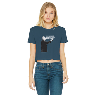 Buy navy Taxation is Robbery Rothbard B&W Classic Women's Cropped Raw Edge T-Shirt