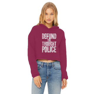 Buy burgundy Defund the Thought Police Ladies Cropped Raw Edge Hoodie