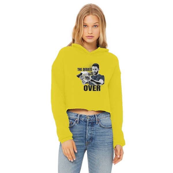 The Debate is Over Ladies Cropped Raw Edge Hoodie