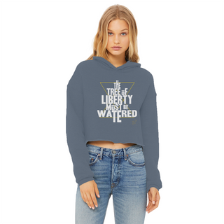 Buy airforce-blue The Tree Must Be Watered Ladies Cropped Raw Edge Hoodie