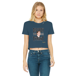 Buy navy Disobey Your Global Tyrant Trudeau Classic Women's Cropped Raw Edge T-Shirt
