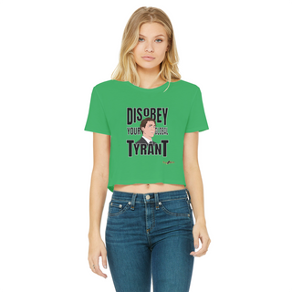 Buy irish-green Disobey Your Global Tyrant Trudeau Classic Women's Cropped Raw Edge T-Shirt