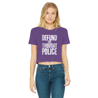 Buy purple Defund the Thought Police Classic Women's Cropped Raw Edge T-Shirt